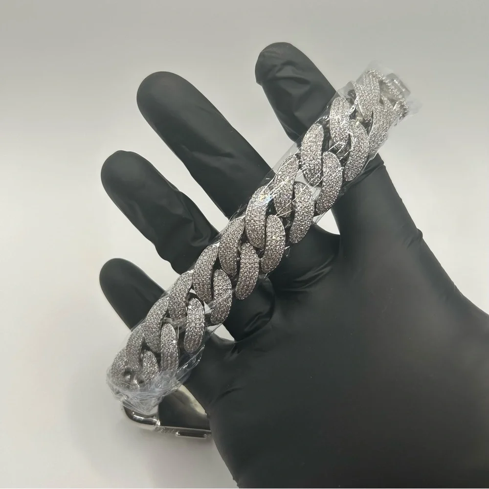 Moissanite Cuban Bracelet VVS1 4 Row Iced Out Silver 20mm 8 Inch New Passes Test